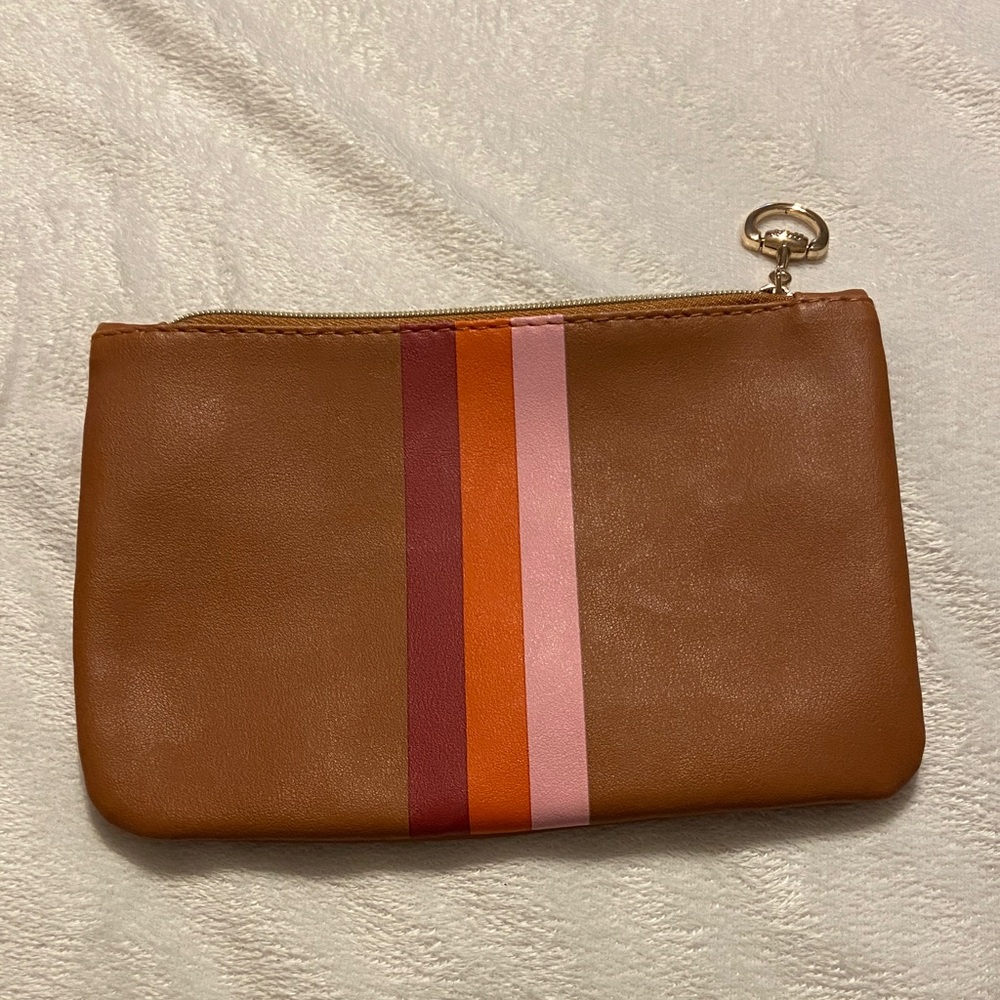 NWOT Ipsy Striped PU Leather Pouch w/ Horsebit Zipper Detail